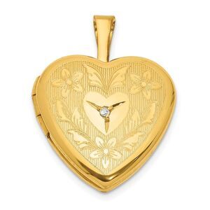 1/20 14K Gold Filled Diamond Accent 16mm Floral Heart 2 Frame Locket